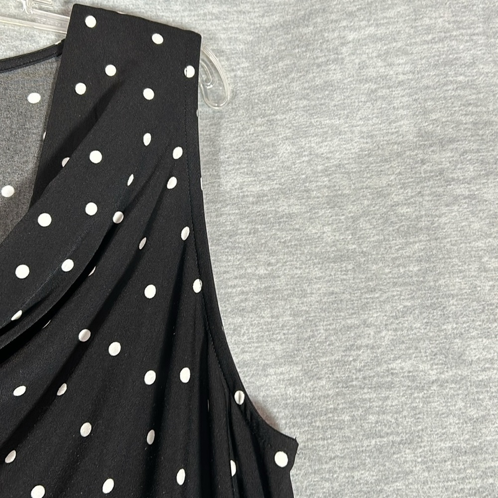 CATO Jersey Knit Polka Dot Extra Long Line Sleeveless Top with Cowl Style Front - Picture 6 of 13